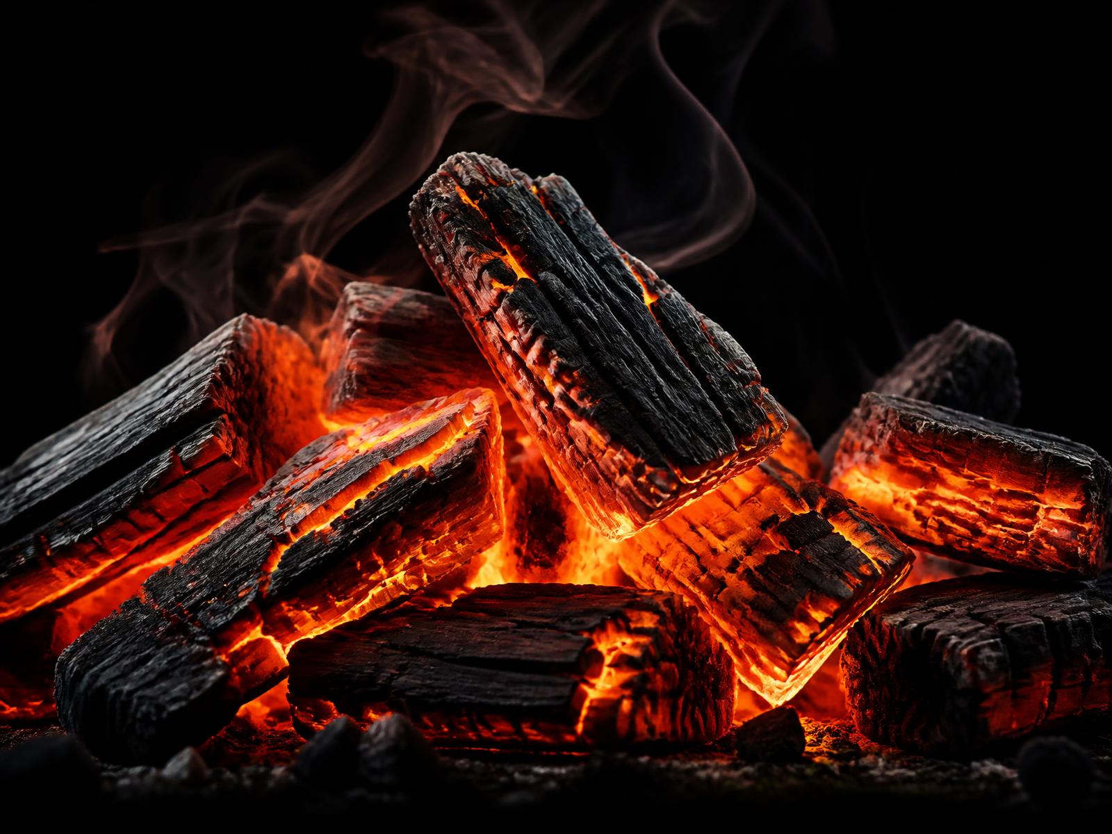 Brasas encendidas de carbón de mezquite